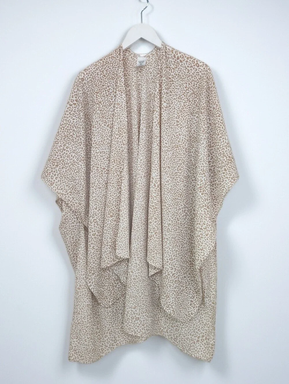 Leopard Print Kimono Cover Up Tan White Wrap Open Tunic One Size